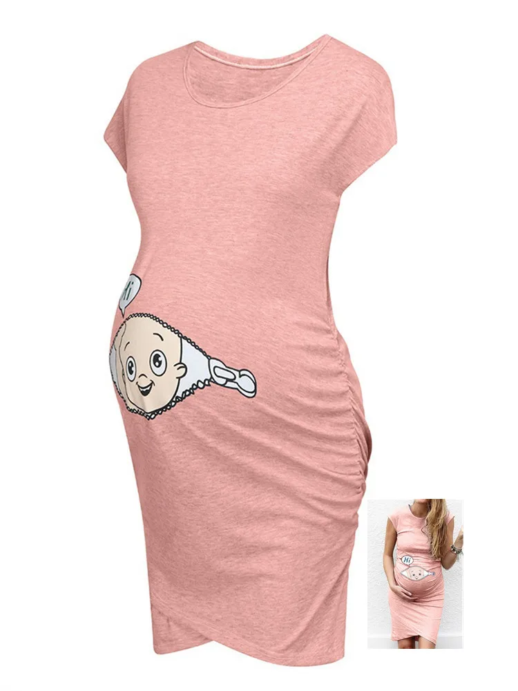 

Милое Платье для беременных женщин с мультяшным принтом без рукавов платья для беременных 2022 розовые синие колени повседневная одежда