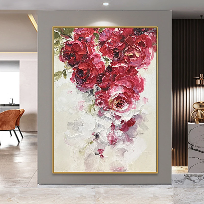 

OQ100% Hand Painted New Textured Design Oil Painting Home Wall Decoration Rose Flower Art Canvas Picture Living Room Decorative