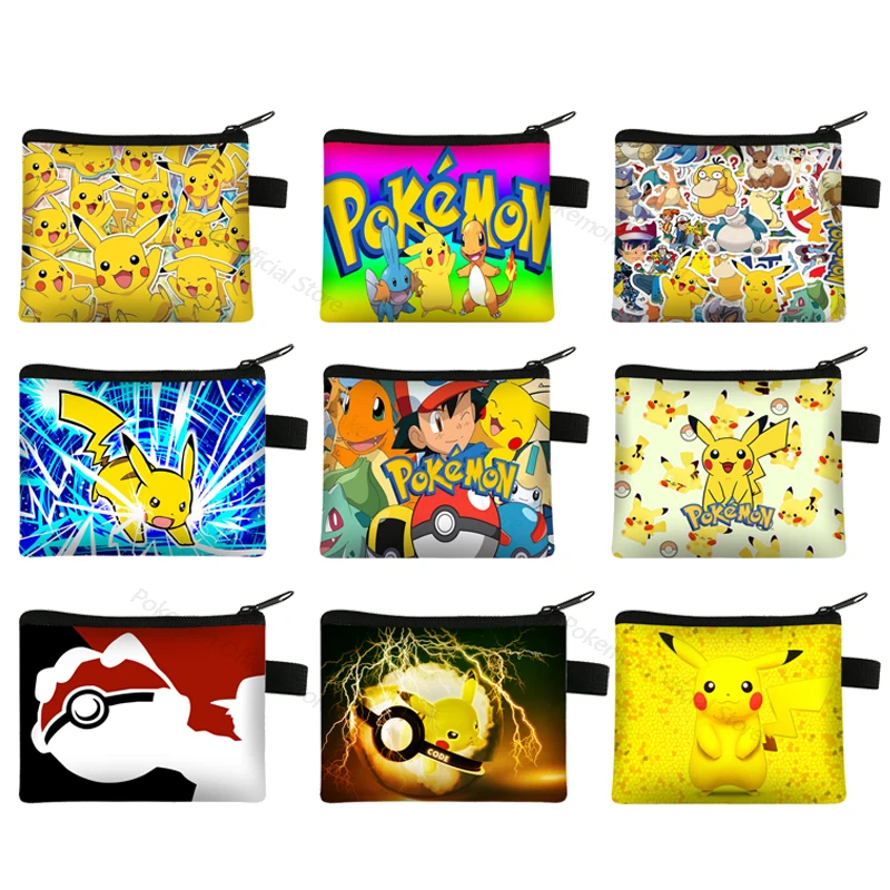 

Original Pokemon Little Girls Wallet Cute Children's Coin Purse Simple Polyester Coin Bag Cartoon Pikachu Print Key Storage Bags