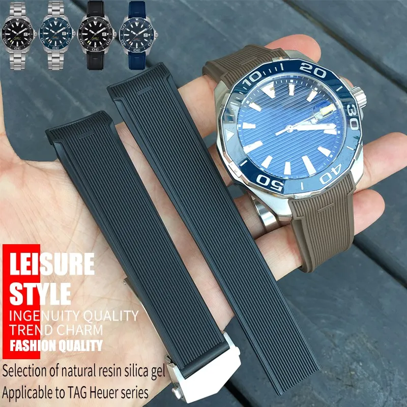 

22mm New Style Rubber Silicone Watch Strap Black Blue Brown Watchband Suitable for Tag Heuer CARRERA AQUARACER Series Watch 20mm