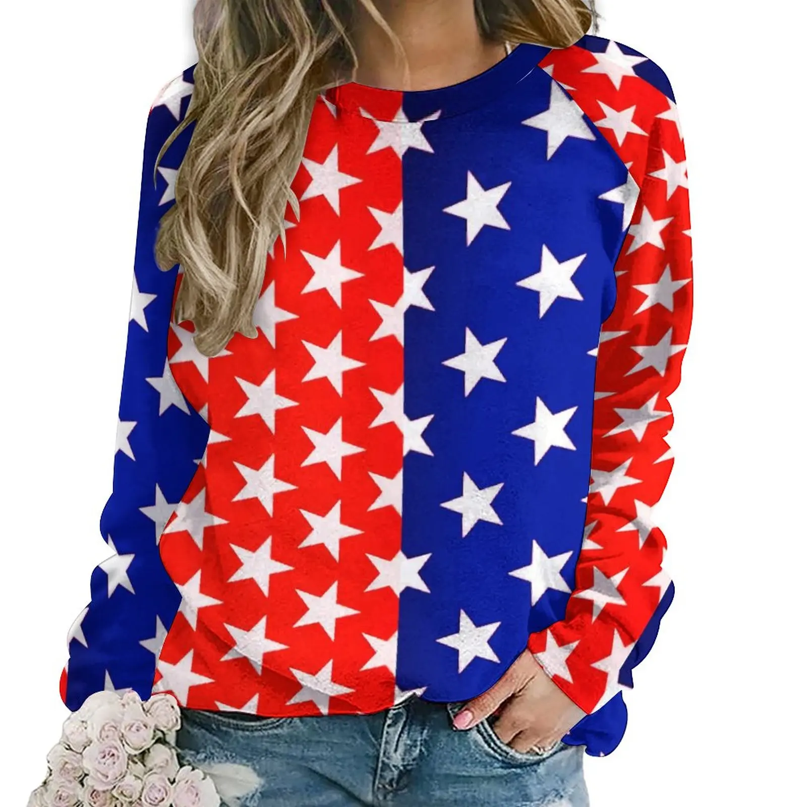 

Two Tone Hoodies Female Long Sleeve Red and Blue Star Y2k Casual Hoodie Cheap Street Style Oversized Custom Sweatshirts