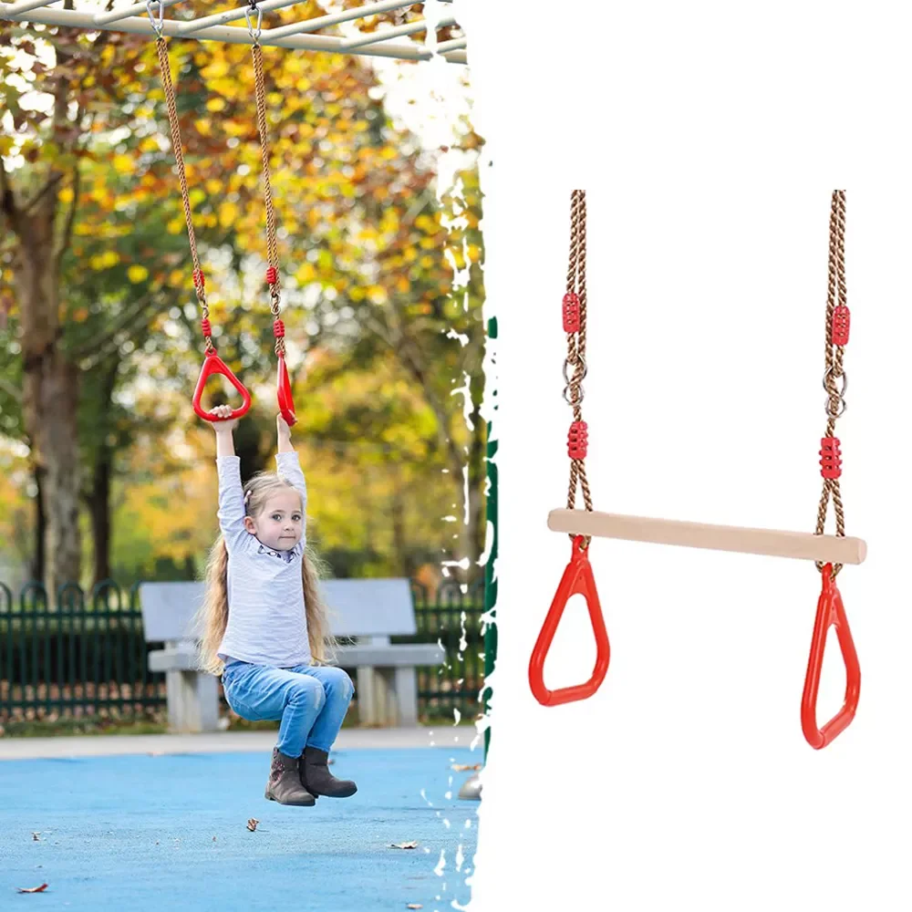 

Children Hammocks Rope Swing Playground Outdoor Wooden Stick Injection Handshake Ring Hanging Swing Pull Up Gym Ring Swing