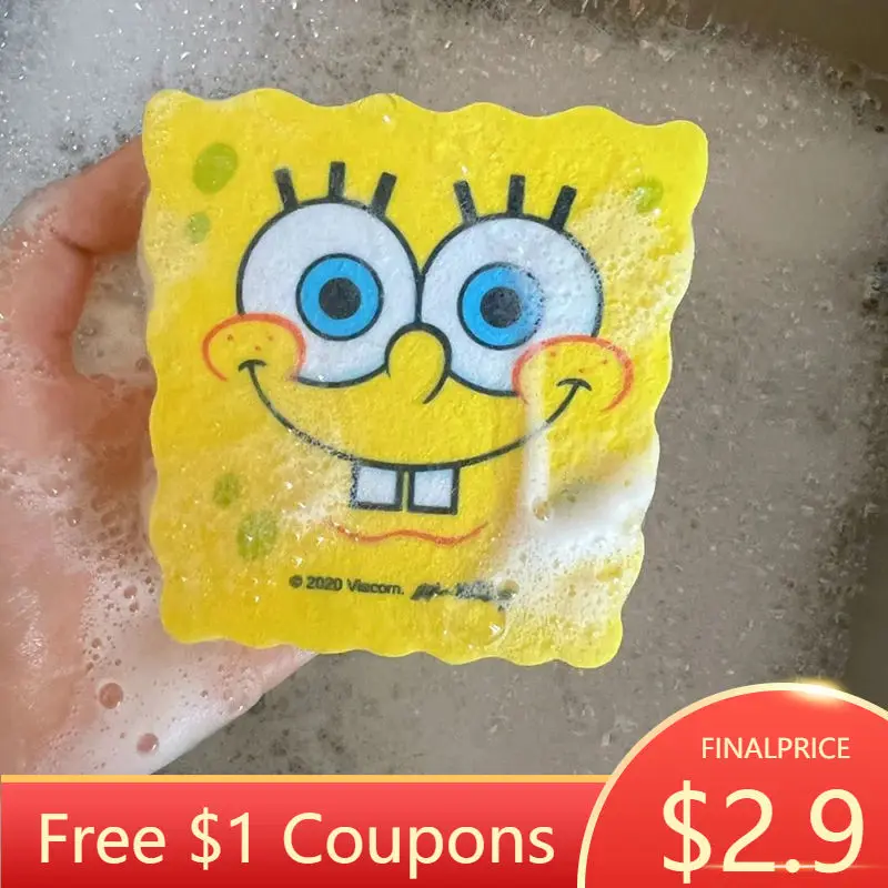

Kitchen Cartoon Sponge Cleaning SpongeBobs Sink Drain Rack Magic Wipe Dish Washer Sponge Block Kitchen Supplies Household Items
