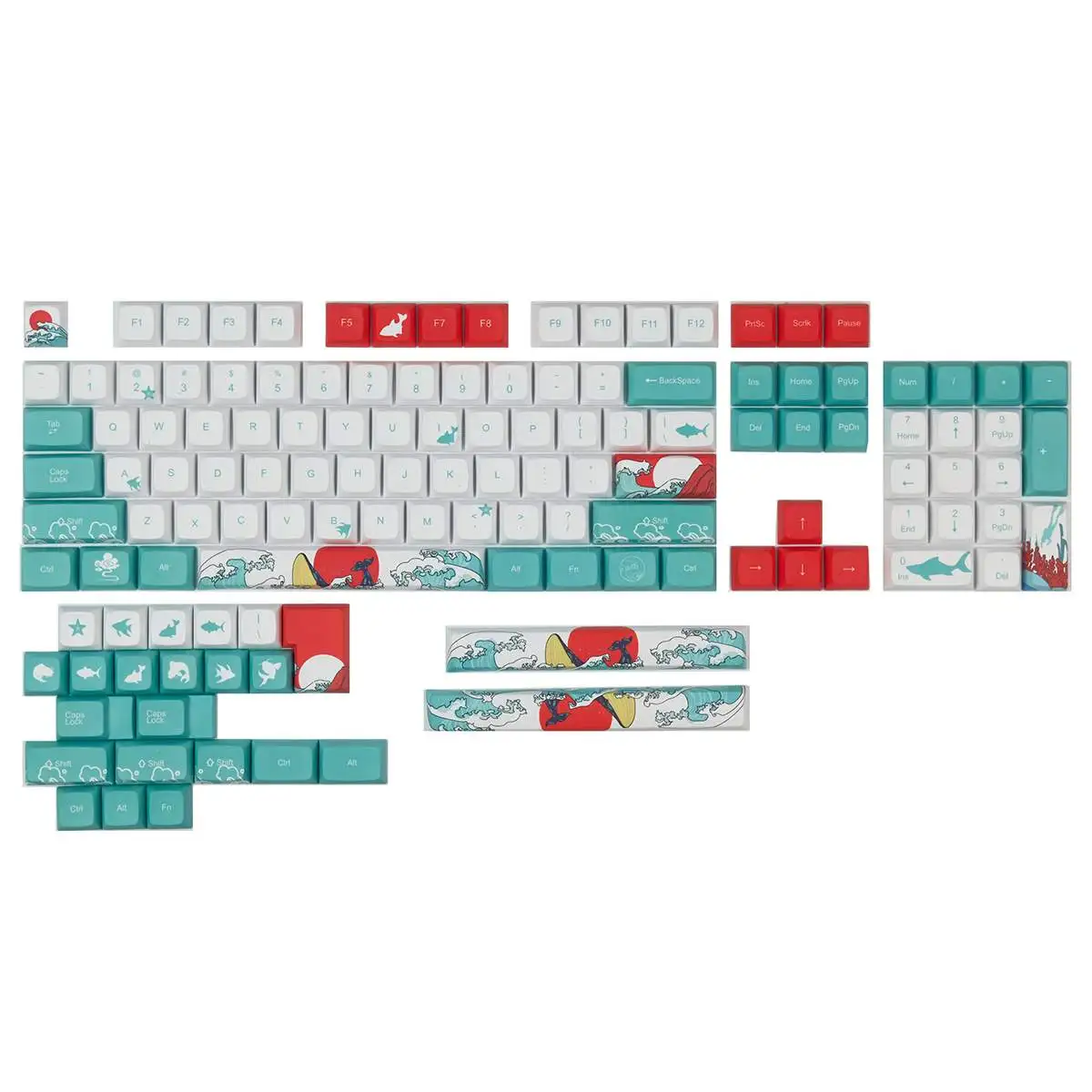 

Full Coral Sea Keycap XDA Profile 5-Faced Dye-subbed ANSI Layouts 128 Keys For GH60 GK61 GK64 84 87 96 104 108 980