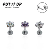 1pc g23 titanium labret tragus cartilage perforated cubic inset zirconia flower lip spiral body perforated high polished screws