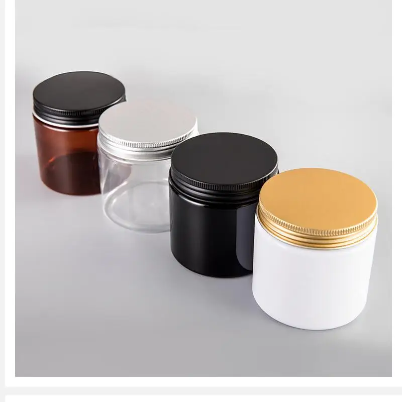 

20pcs/lot 250ml Plastic Jar Cosmetic Cream Jar Plastic Pot Aluminum Lid Plastic Cap PET Container Empty Food Packing Cans 250G