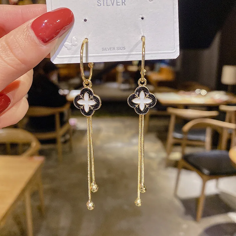 

2022 New Cross Long Tassel Earrings Super Fairy Korean Temperament Earrings Mesh Fairy Fairy Acrylic Earrings Jewelry for Women