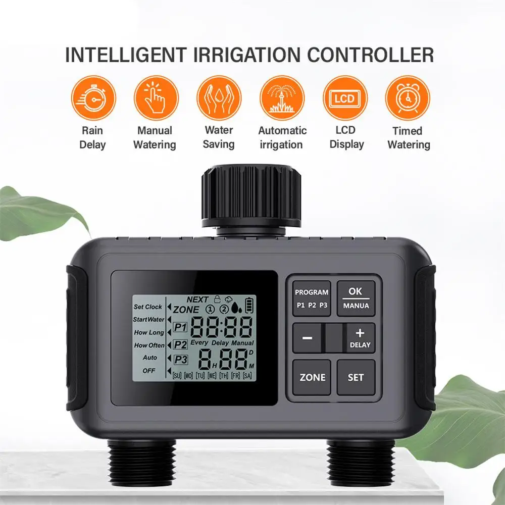 3 Separate Timing Programs Water Timer Garden Irrigation Controller Outdoor 2 Zones Timer Automatic Irrigation System Controller