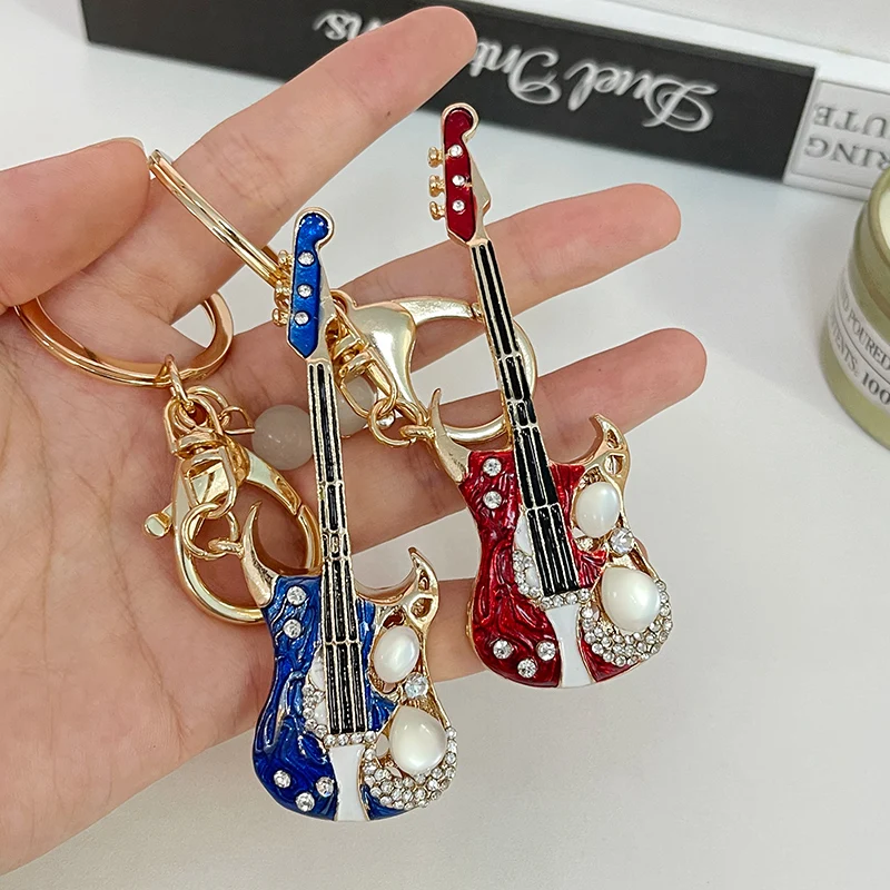 2024 новый брелок для ключей с кристаллами и гитарой инкрустация опалом ремешок в