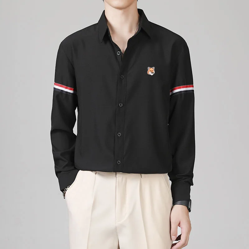 

Spring Summer Mens Shirt Luxury Brand Fox Embroidery Logo T Shirt Plush Warm Shirt Male Fashion Long Sleeve Tops Men Clothing