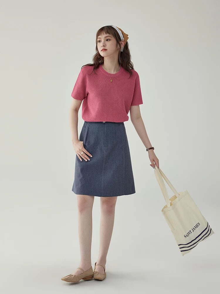 &quotNorth Island Amuu&quot Japan fashion Solid round Neck T-Shirt Knit Summer Loose Slimming Versatile Top