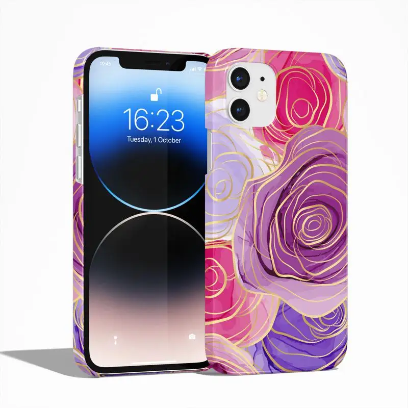 

Film Hard Phone Case For Apple iPhone 14 13 12 11 Pro Max 13 12 Mini XS Max XR X 7 8 Plus Pink Rose Flecks Marble Cover