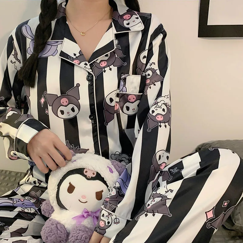 

Kawaii Sanrio Pajamas Kuromi Cinnamoroll Pochacco Cute Cartoon Soft Home Shirt Spring and Autumn Thin Section Gifts for Girls