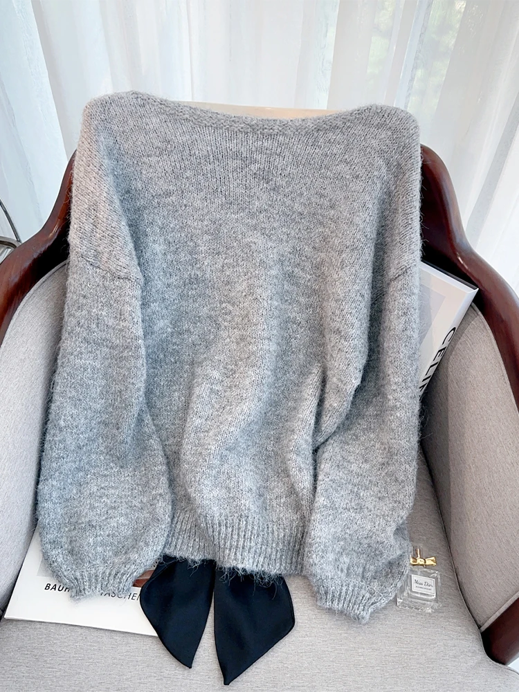 Женский пуловер с розовым бантом свитер в стиле Харадзюку свитера большого