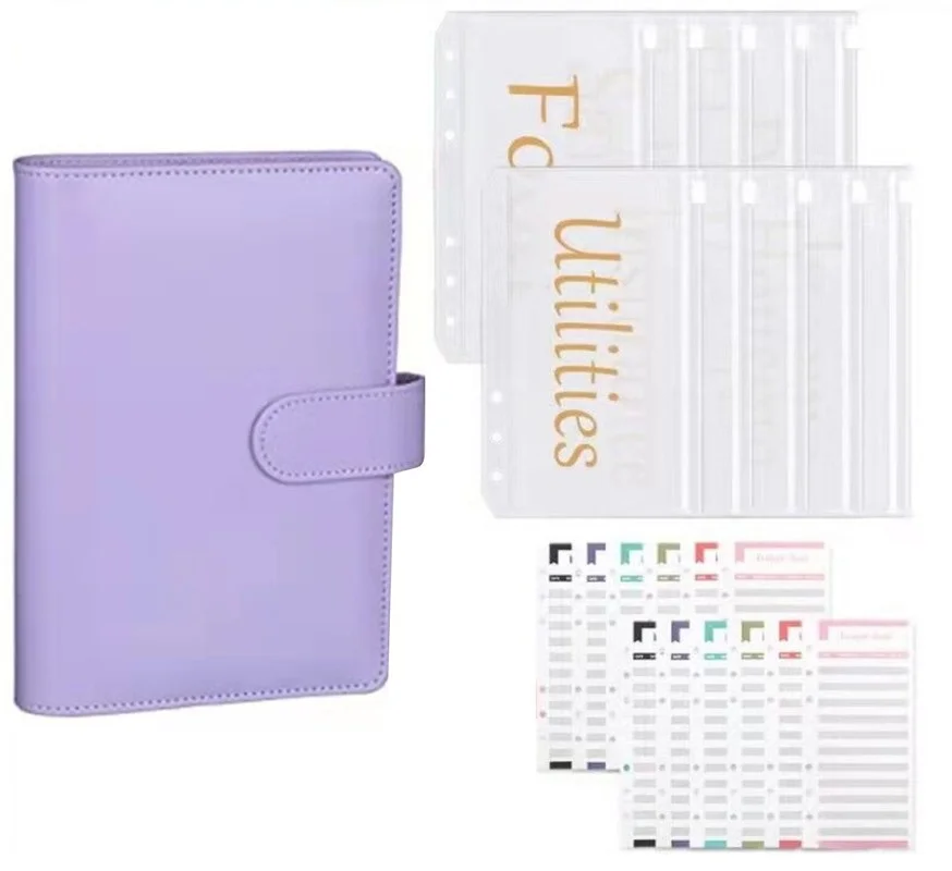

A6 Budget Binder Pu Leather Cover 10pcs Gold Letter Zipper Packets 12pcs Budget Sheets Planner School Stationery 23pcs/Set