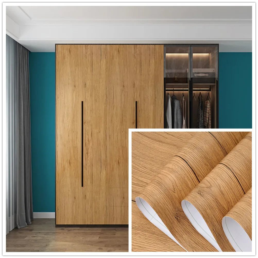 

PVC Waterproof Wood Wallpaper Roll Self Adhesive Decor Contact Paper Doors Cabinet Desktop Modern Furniture Decorative Sticker