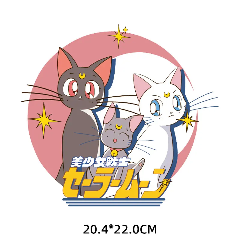 

Sailor Moon Patches on Clothes Cartoon Cat Iron-on Transfers for Clothing Thermoadhesive Patches Thermal Stickers Fusible Patch