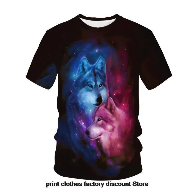 

Animal graphic Personality Hip Hop Print short sleeve t-shirts Summer wolf 3D Cool Style Unisex for adults and children tees