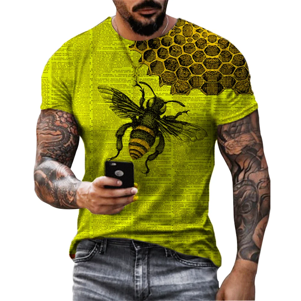 

Summer Men's T Shirts Animal Bee Graphic 3d Fashion T-shirt Pullover Short Sleeve O Neck Rock Hip Hop Tops Oversized Clothing