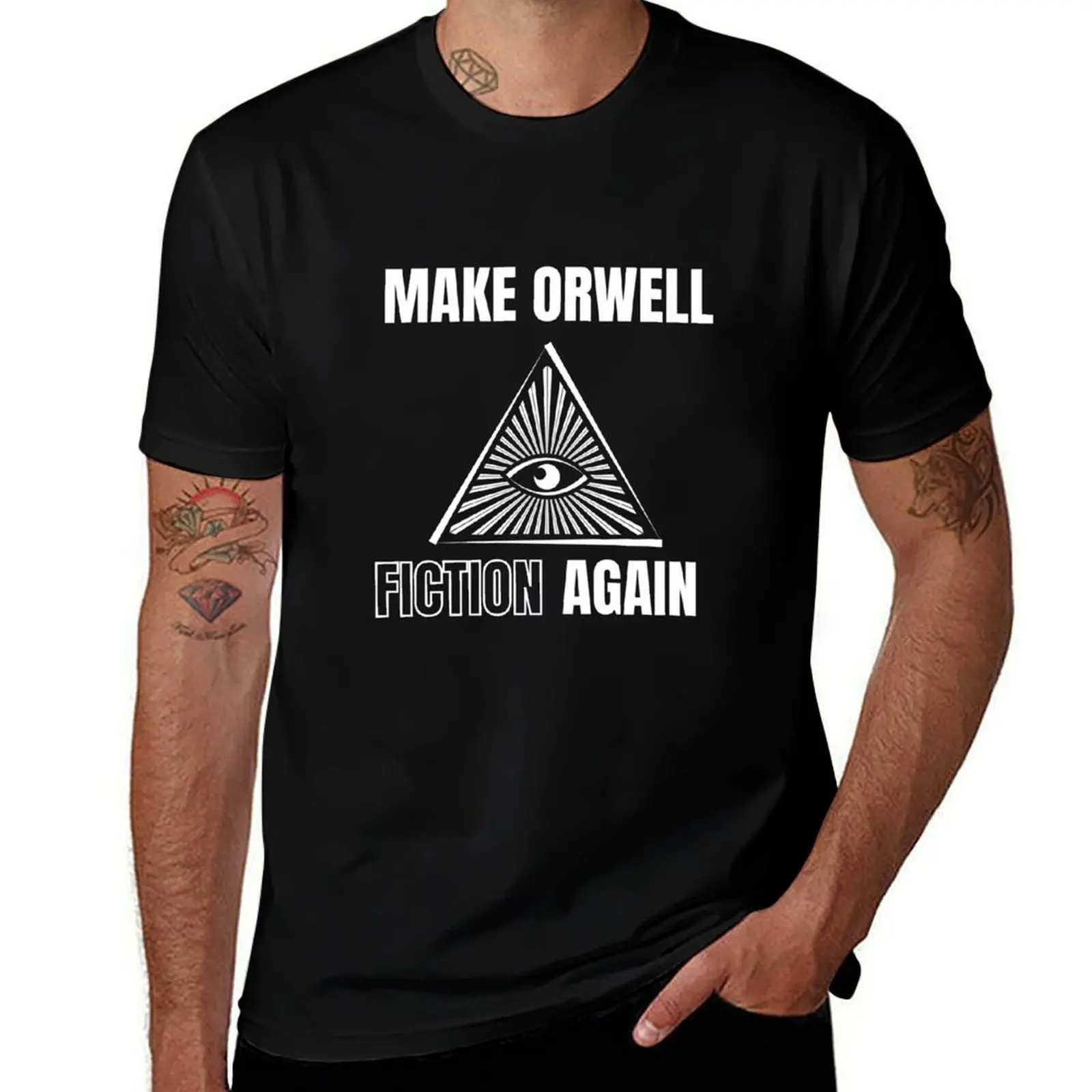 Фото Футболка с надписью «Make Orwell fiction again», футболка с ретро-графическим принтом №1