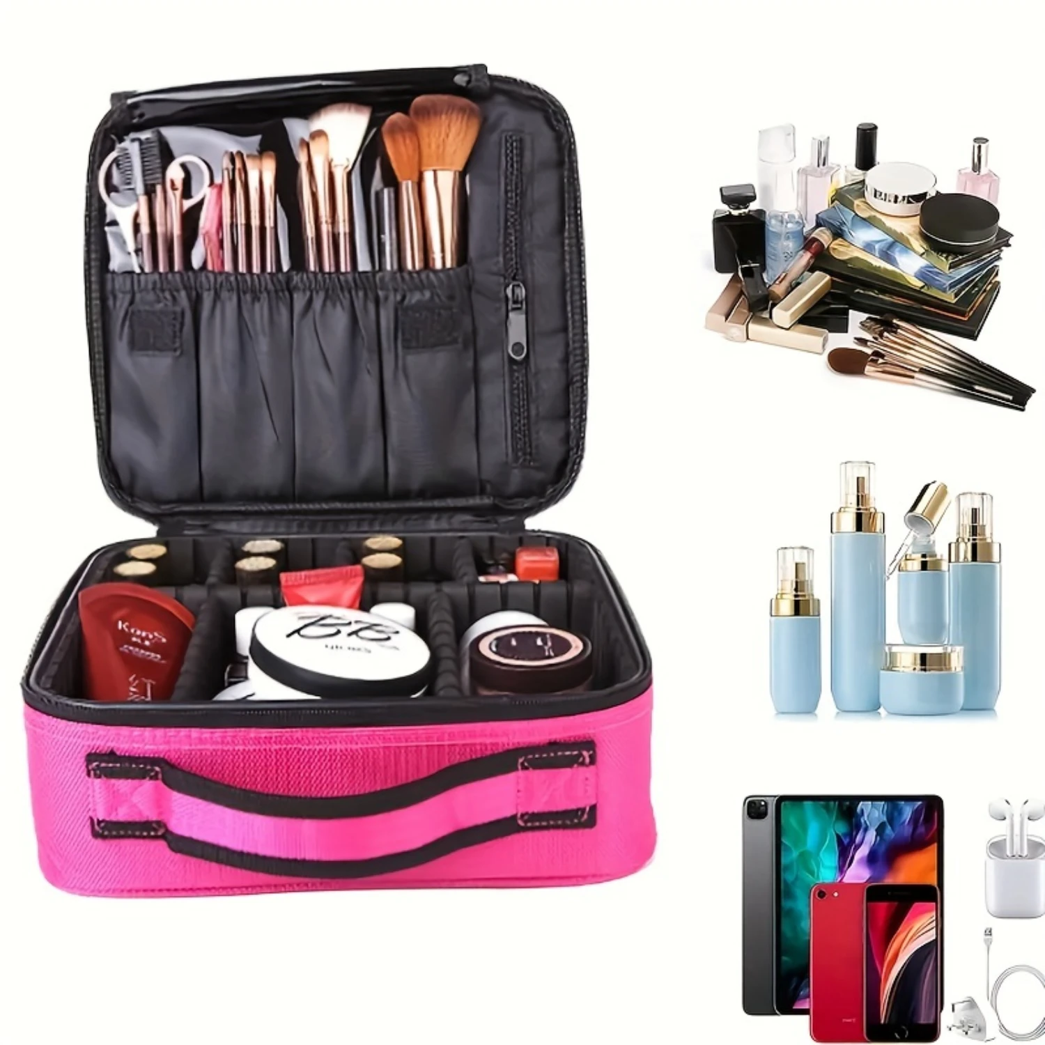 Ultra-Portable Cosmetic Organizer Bag - Stylish Dividers & Secure Makeup Case Ideal Travel Companion for Effortless Multifuncti