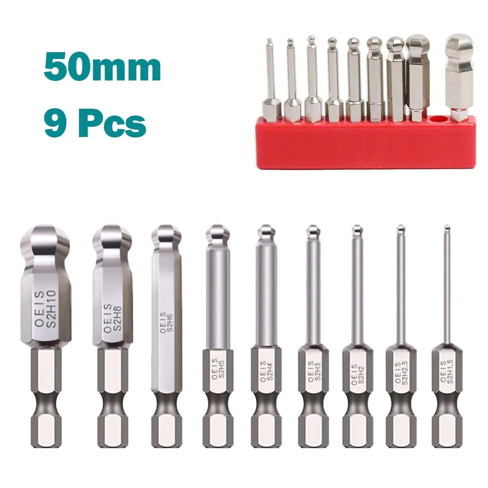

9Pcs Ball End Hex Screwdriver Bits 50mm Alloy Steel Magnetic Ball End Hexagon Head Hex Screwdriver Bits Drill Tools Set