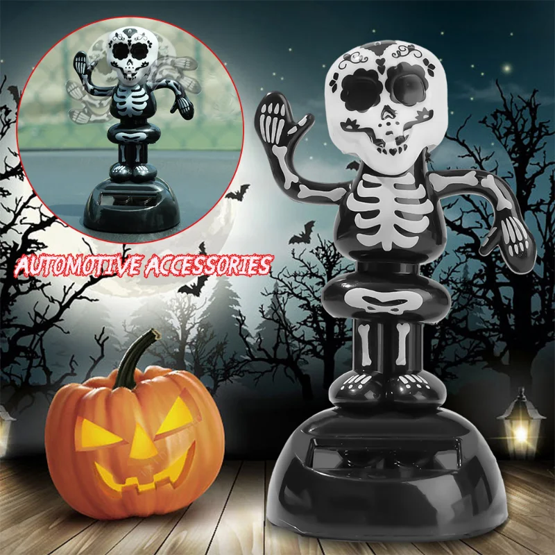

Creative Skeleton ornaments Halloween Solar powered car shaking head ornaments Car Interior Parts Decoration Accessories