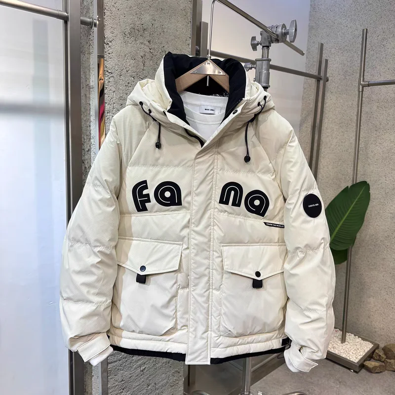 Новый зимний пуховик с капюшоном мужская модная брендовая утолщенная теплая