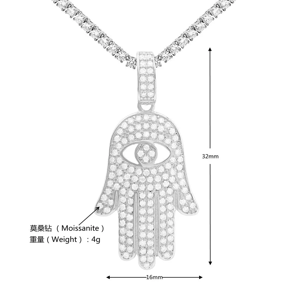 Small Moissanite S925 Hand of Fatima Pendants Necklace Real Diamond Iced Out Necklaces For Men Women Jewelry Pass Test