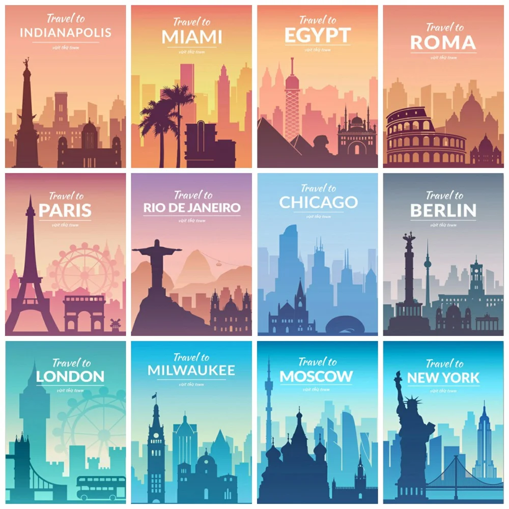 

Decoration Home City Landscape Diamond Painting Cartoon Scenery Mosaic Cross Stitch Kit Picture Wall Art