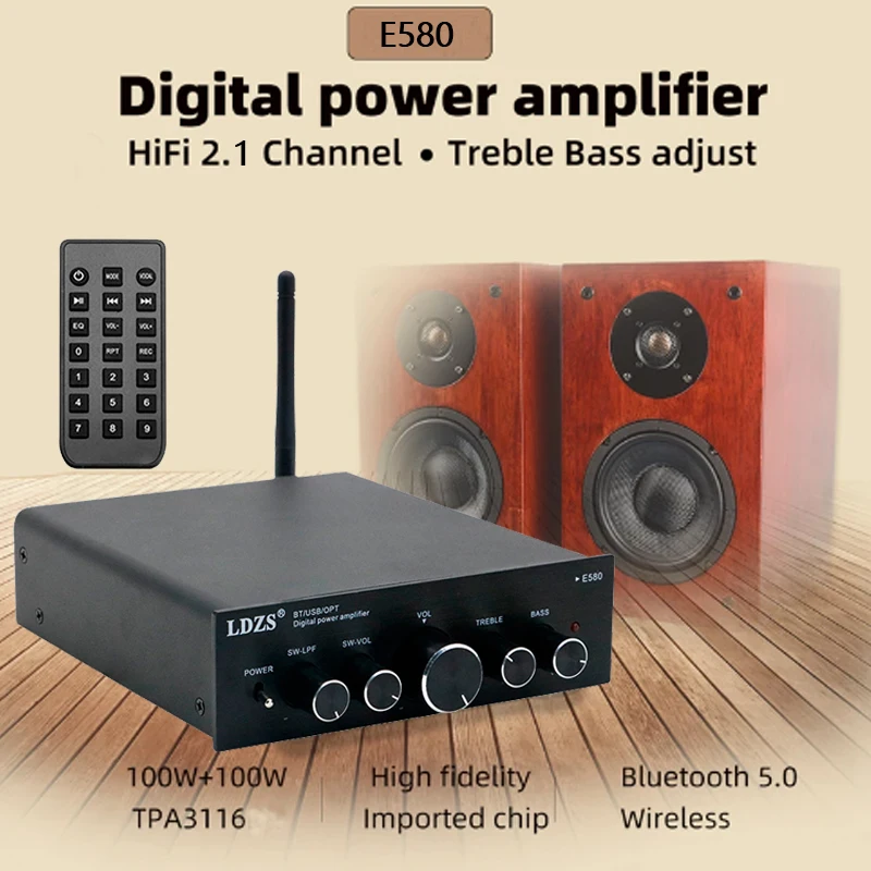 Усилитель Bluetooth E580 100 Втx2 Стерео Hi-fi Звука Usb Цап С Oled Aptx Diy Домашний Аудио Сабвуфер 2