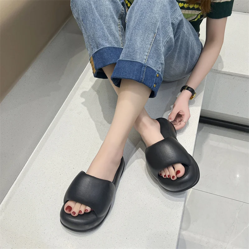 Women's Summer Slippers High-heeled Home Non Slip Sandals  Breathable Basic Bathroom Soft Indoor Beach Casual Flip Flops