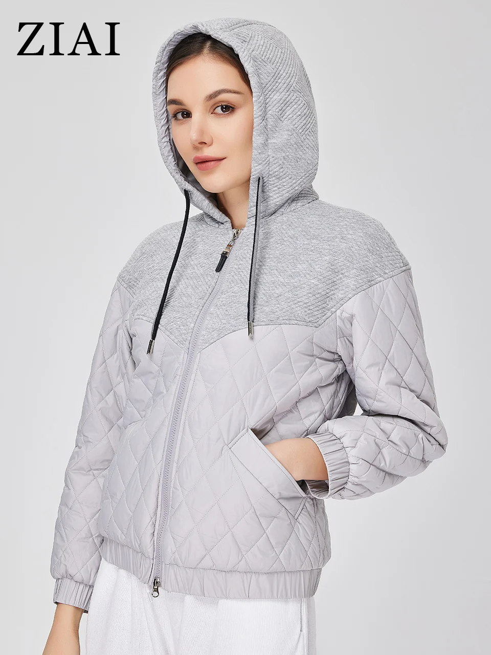 ZIAI New Spring Autumn Short  Women's spring jacket Short Quilted stitching Hooded fashion jackets for women 2023  ZM-20333 enlarge