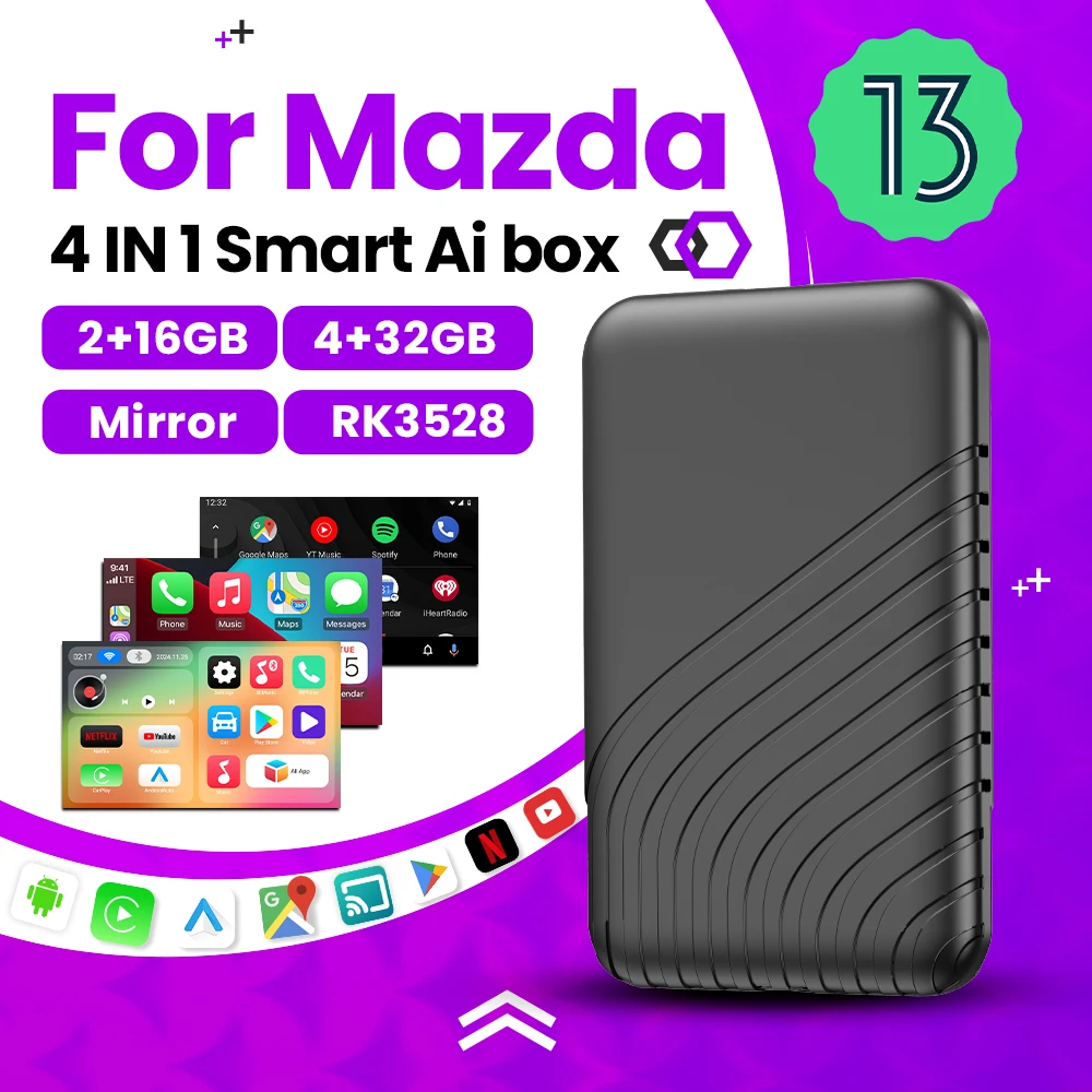 Android 13 беспроводной carPlay Auto Mirror Ai Box для Netflix Youtube Mazda CX‐5 CX‐9 MX‐5 CX‐3 CX30 Mazda6