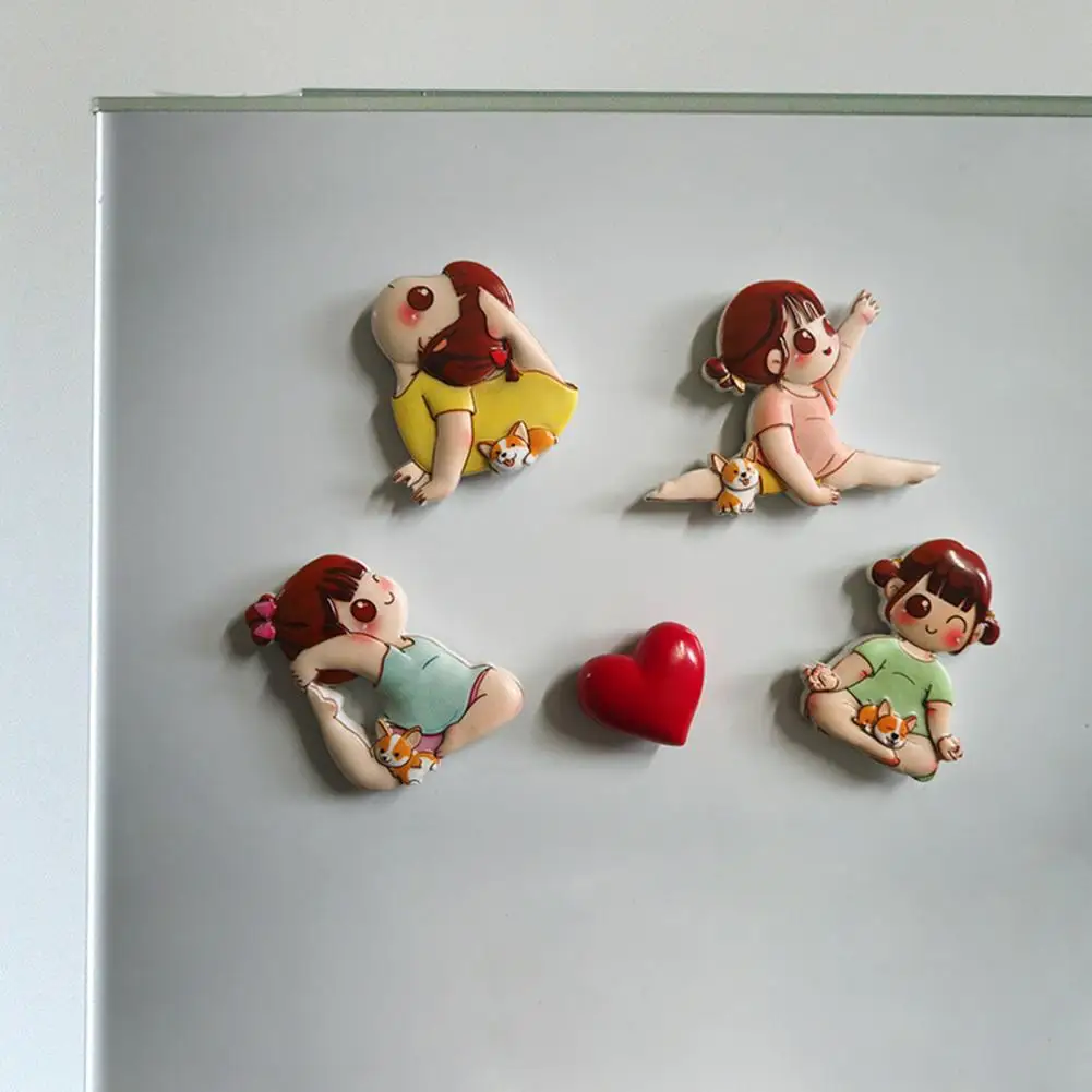 

Мультяшный магнит на холодильник Изысканная трехмерная Очаровательная магнитная наклейка с изображением девушки йоги для офиса