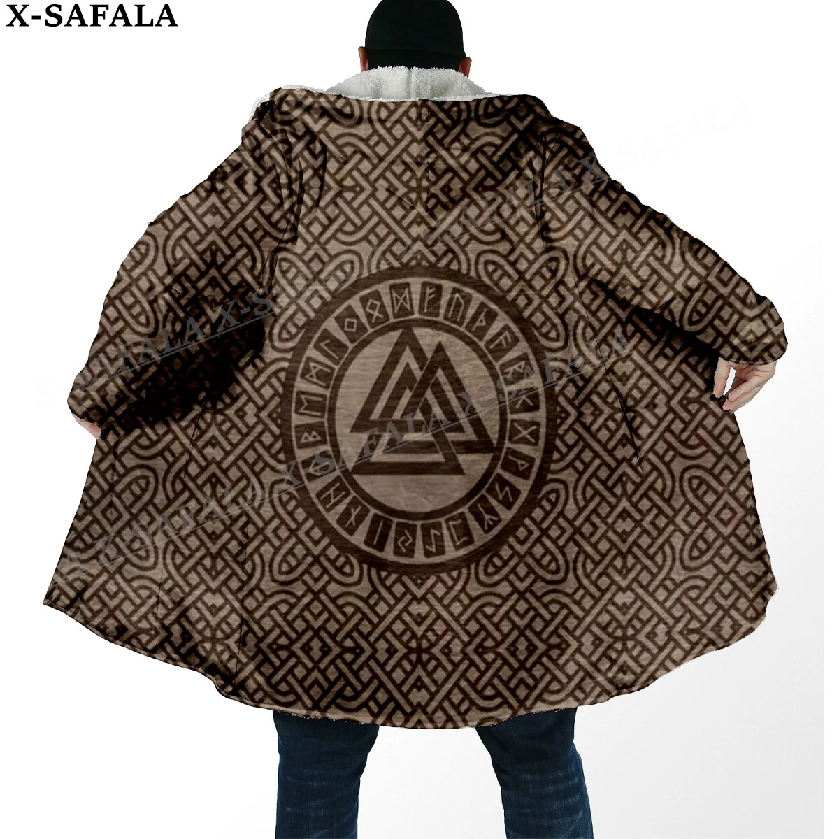 Толстая Теплая мужская накидка с капюшоном и 3D-принтом символа татуировки