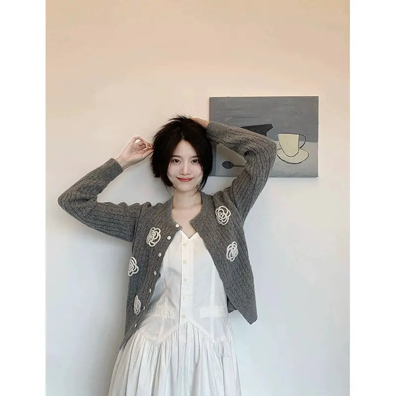 Осенний Женский Белый Розовый Серый кардиган свитер