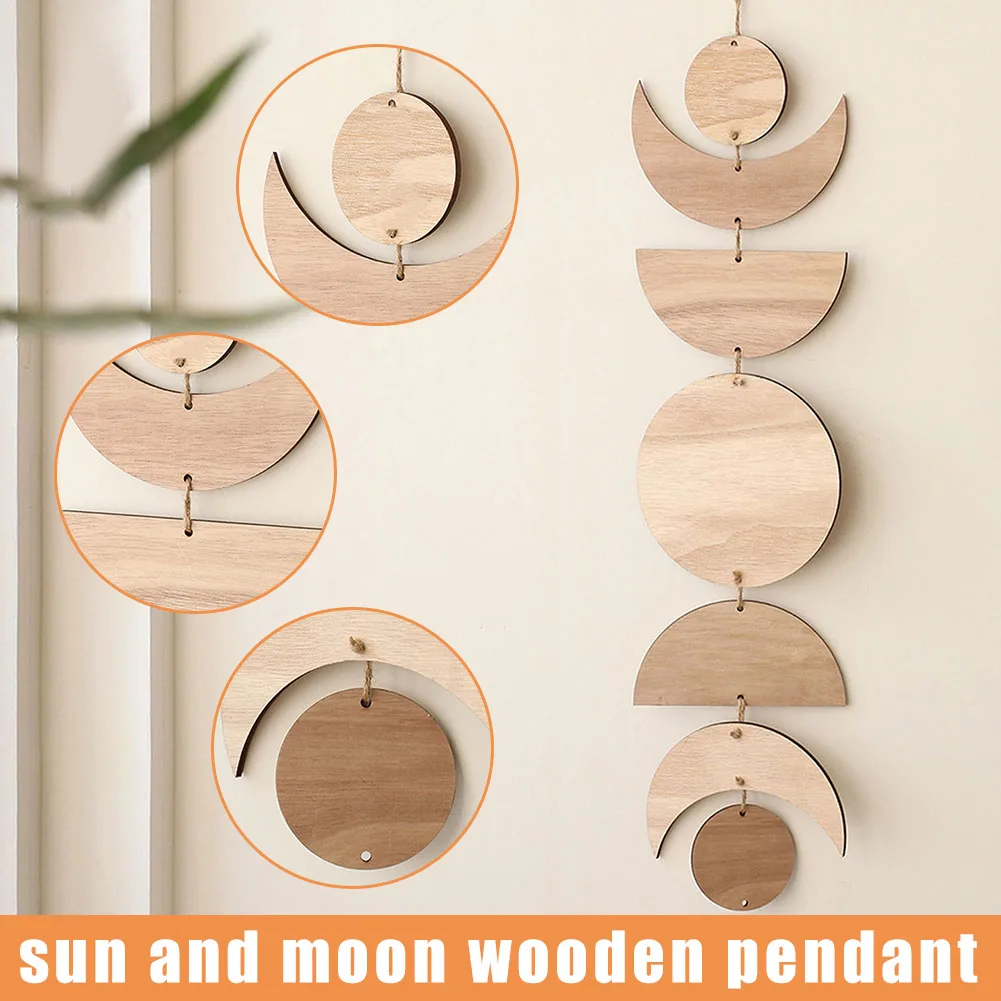 

Moon Phase Wood Hanging Ornament Pendant Wall Decorations Log Wood Handicrafts Interior Design Moon Wall Decor Vintage 2020ing