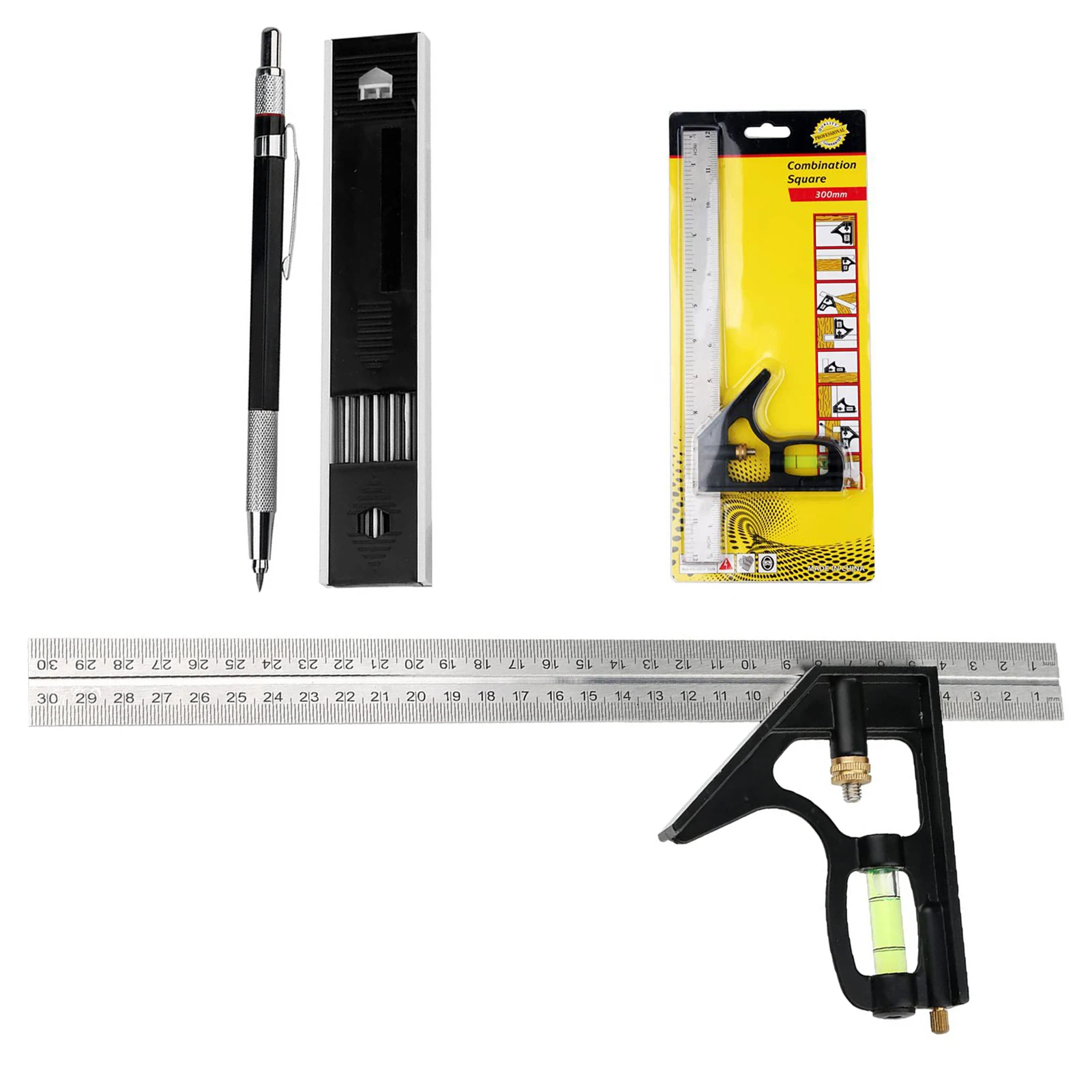 

Adjustable Protractor Angle Ruler Combination Square Ruler Stainless Steel Bubble Level 300MM Carpenter Measure Tool