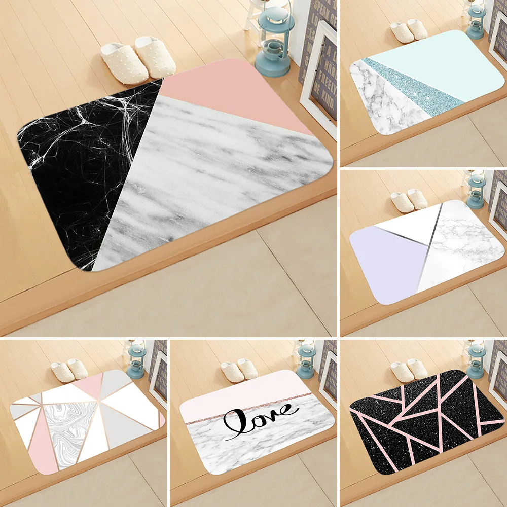 

Black Pink Gray Marble Bath Mats Non-slip Geometry Bathroom Floor Carpets Flannel Rugs Kitchen Doormat Mandala Foot Pad Home New