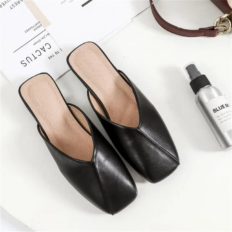 New Women Baotou Muller Shoes Fashion Asakuchi Spring Summer Solid Color Low-heeled Sandals Slippers Outer Wear Large Size 44
