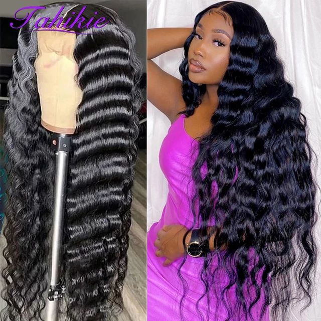 Tahikie 13x4 Loose Deep Wave Lace Frontal Wig 13x6 HD Transparent Lace Wigs For Women Pre Plucked Brazilian Hair 4x4 Closure Wig 1