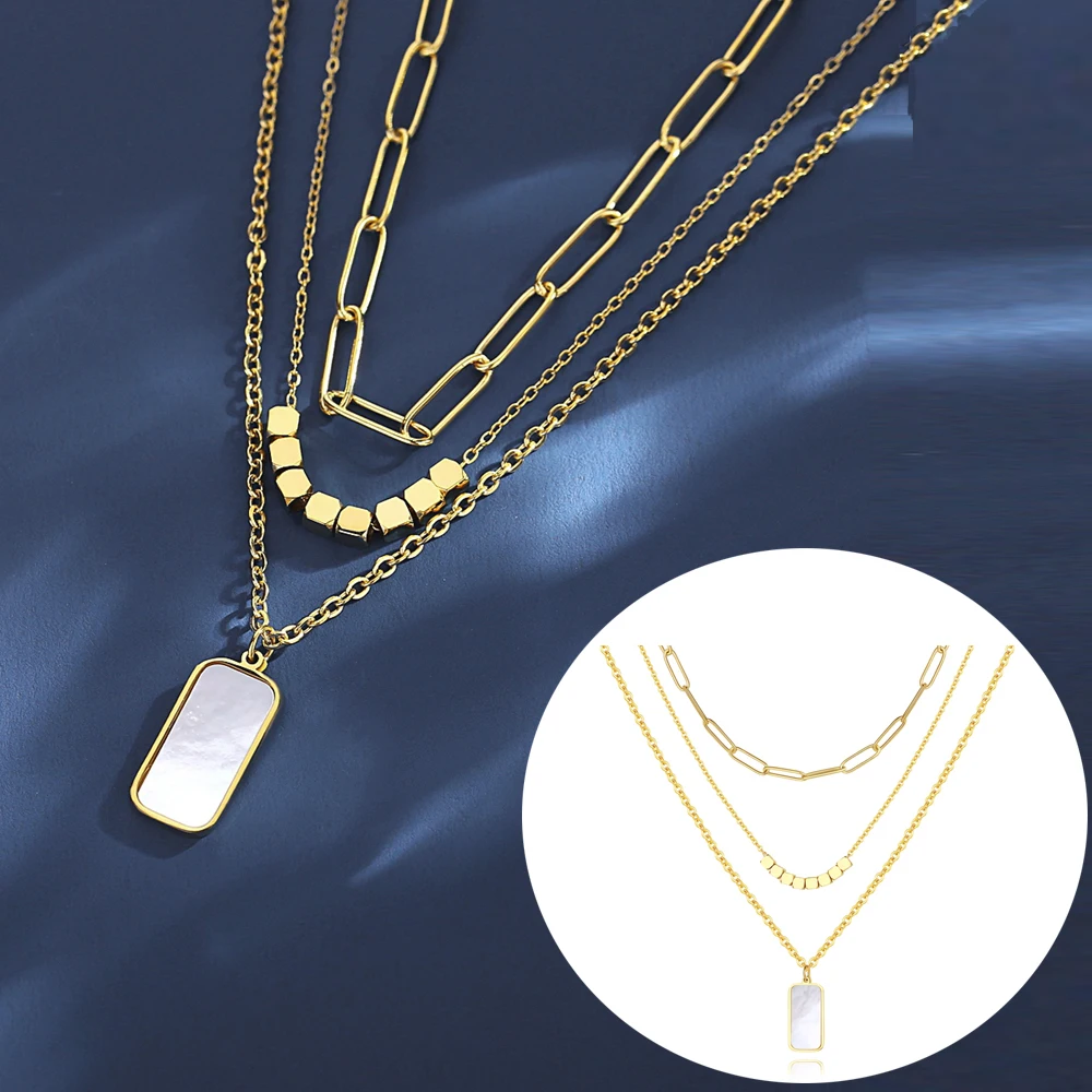 Ожерелье JINSE для женщин, позолоченное ожерелье из нержавеющей стали, модное Двухслойное роскошное классическое ювелирное изделие с подвеск...