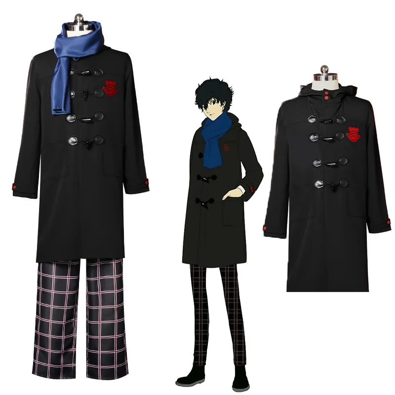 P5 Game Ren Amamiya Косплей Костюм Джокер Зимняя толстовка с вышивкой Пальто Брюки