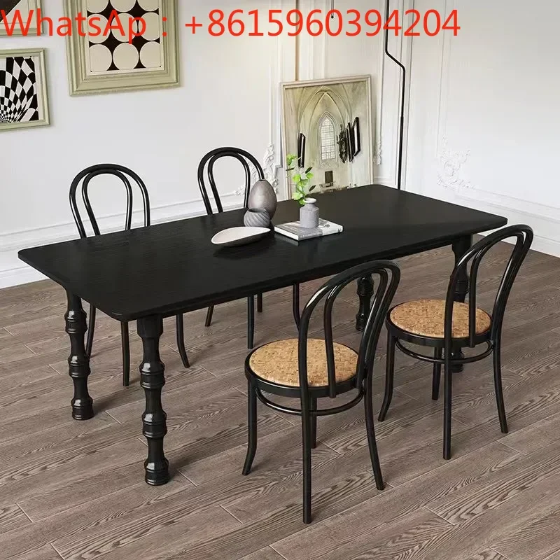 Скандинавский винтажный обеденный стол из цельного дерева кремовый стиль