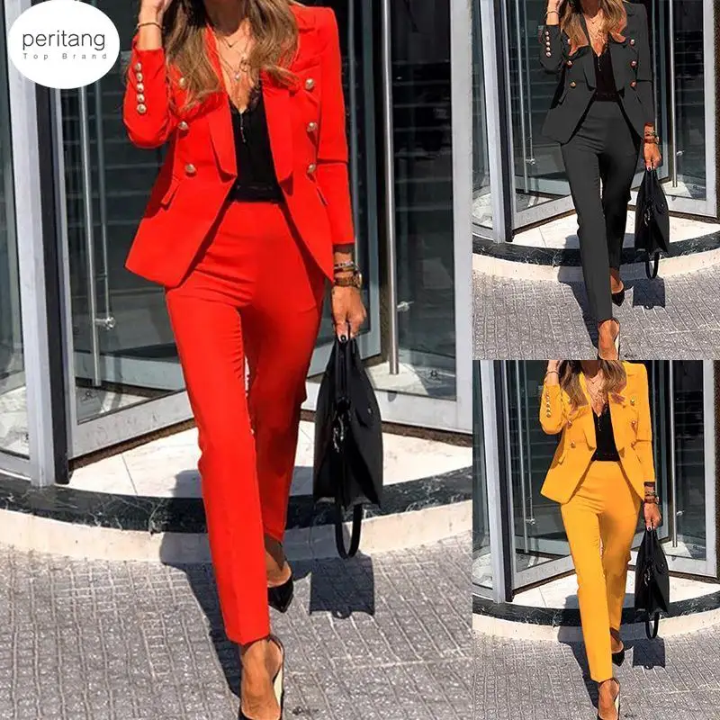 

Женский офисный костюм с пиджаком и брюками-карандаш, повседневный спортивный костюм из двух предметов с отложным воротником и длинными рукавами, GL806, зима 2023