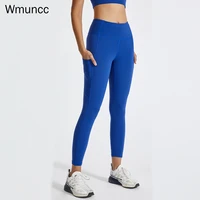 wmuncc 2022 new high waist pocket yoga pants sports womens solid color fitness legging running tights slim