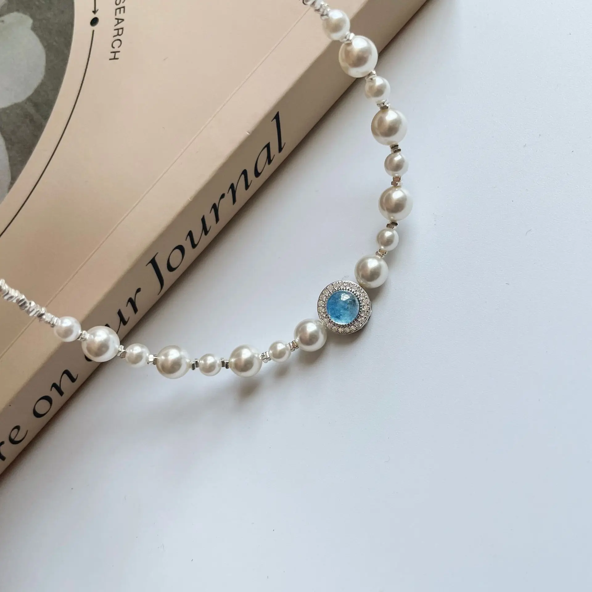 lingzhiwu женское ожерелье из натурального жемчуга + серебро 925 пробы с аквамарином и