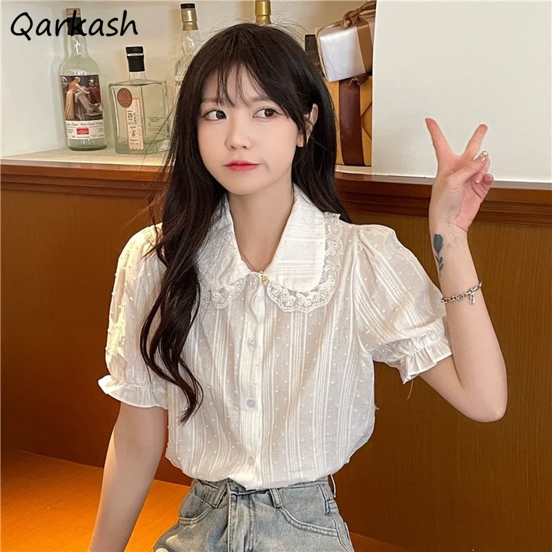 

Peter Pan Collar Shirts Women Summer Preppy Kawaii Sweet New Arrival Harajuku Girlish Stylish Prevalent Students Japan Style Ins