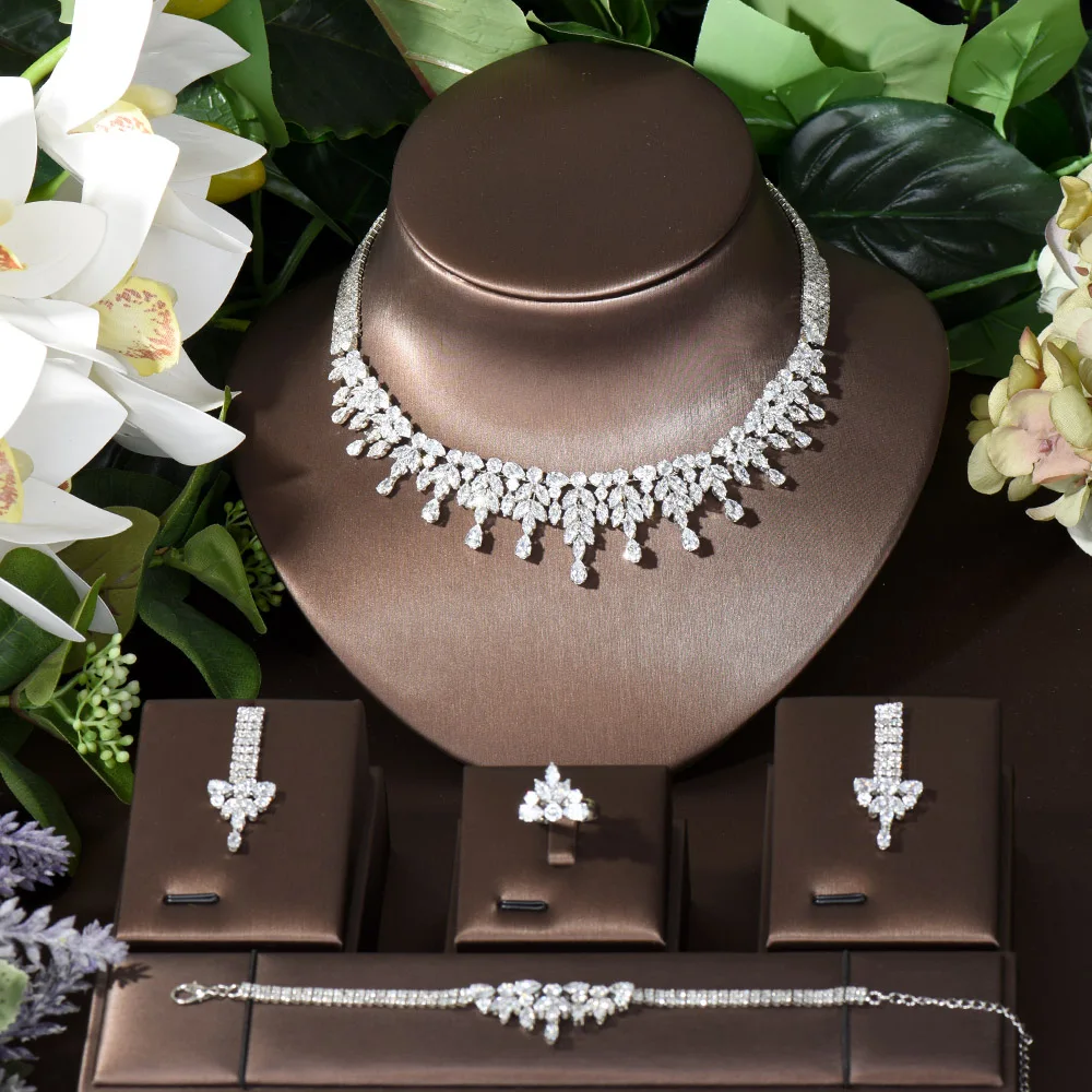 

Fashion Tear Water Drop African Jewelry Sets For Women Party Gifts Dubai Cubic Zircon Necklace Earring Nigeria Wedding N-489